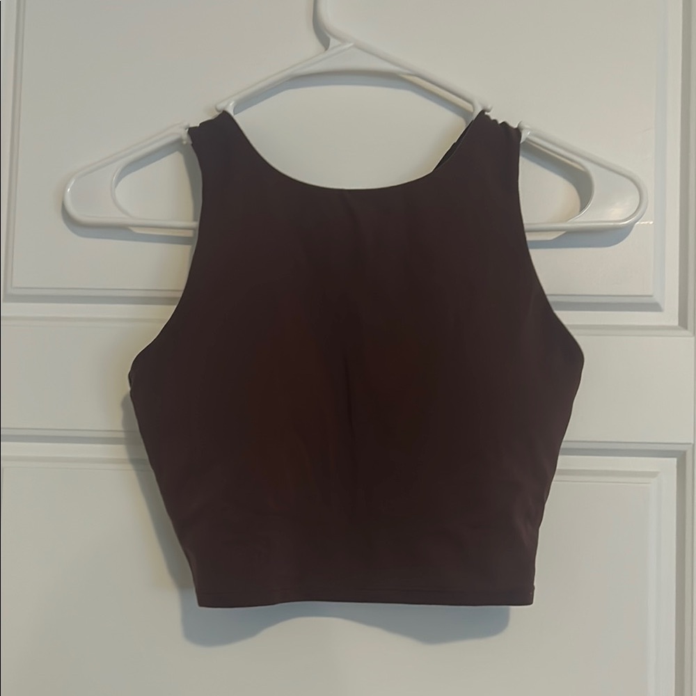 Fitted brown Crazy Yoga workout top!